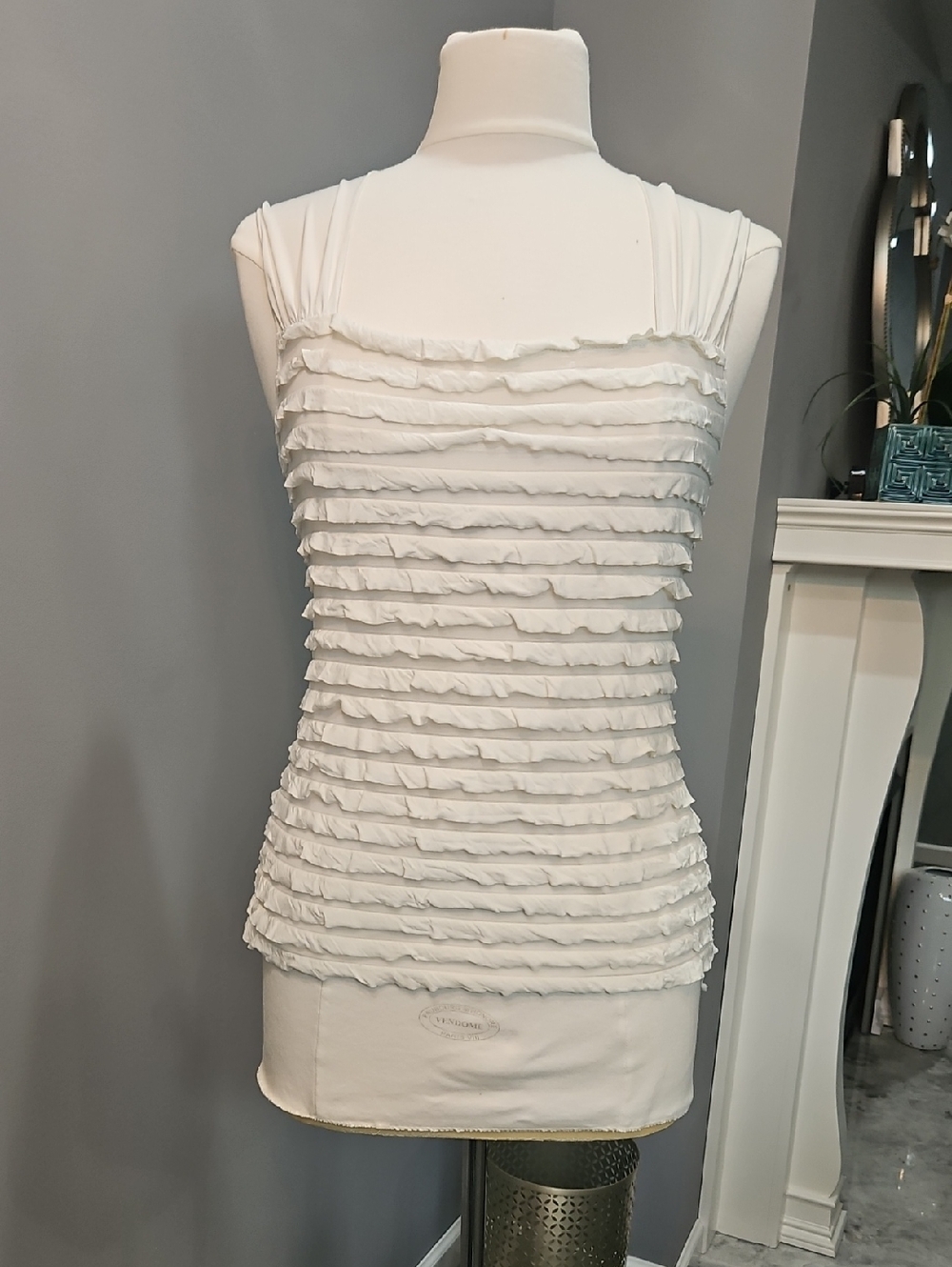Max Studio Women’s White Ruffle Tank Top